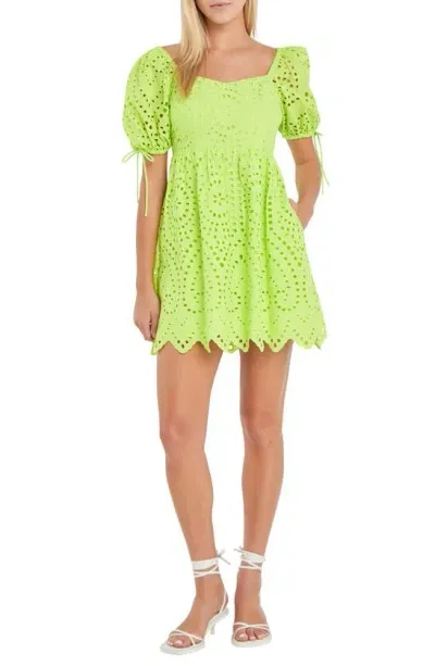 English Factory Scallop Hem Eyelet Minidress In Lime