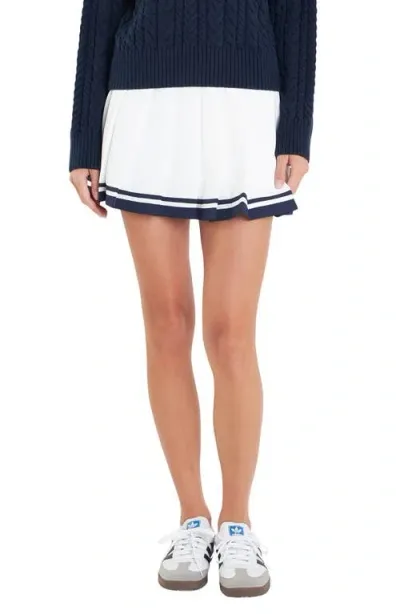 English Factory Sports Club Pleated Miniskort In White/navy