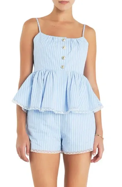 English Factory Stripe Cotton Peplum Camisole In Blue/white