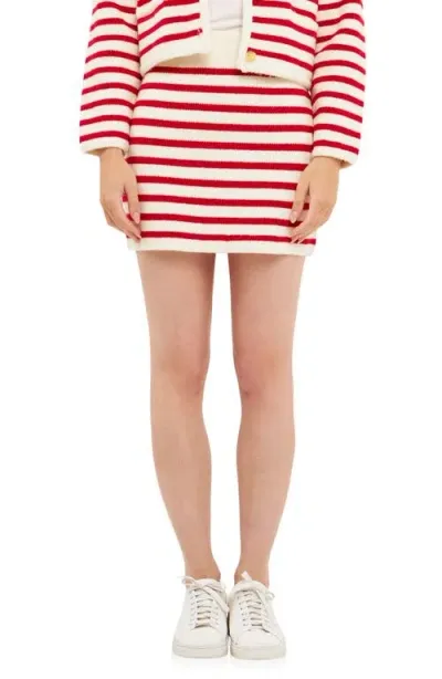 English Factory Stripe Miniskirt In Red/cream