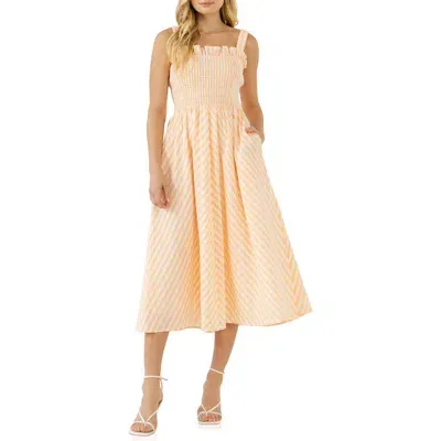 English Factory Stripe Smocked Midi Sundress In White/coral