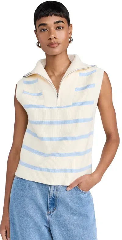 English Factory Striped Half-zip Knit Vest Ivory/powder Blue