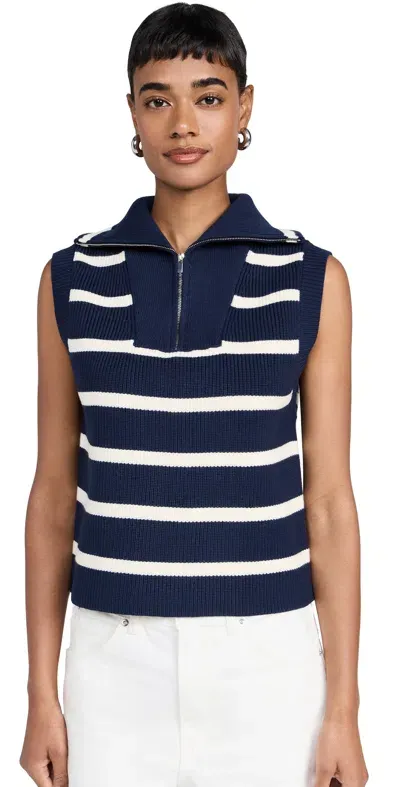 English Factory Striped Half-zip Knit Vest Navy/ivory