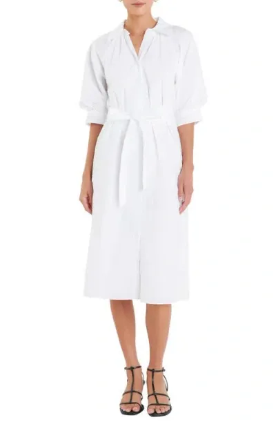 English Factory Tie Belt Shirtdress In White