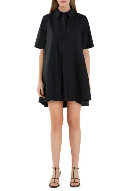 English Factory Trapeze Cotton Shirtdress In Black