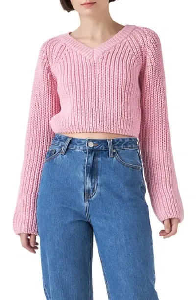 English Factory V-neck Crop Sweater In Pink