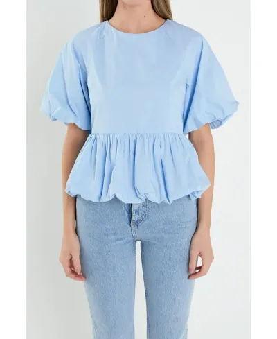 English Factory Women's Balloon Poplin Top In Powder Blue