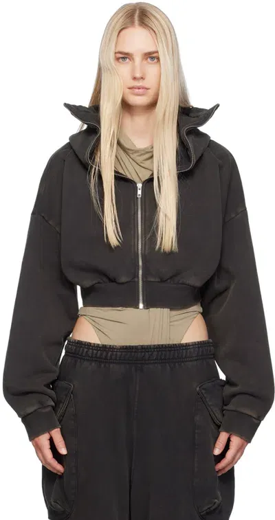 Entire Studios Cropped Full Zip Hoodie In Black