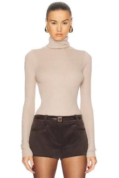 Enza Costa Silk Rib Turtleneck Top In Jute