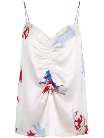 Equipment Lexi Floral Print Ruched Camisole In White