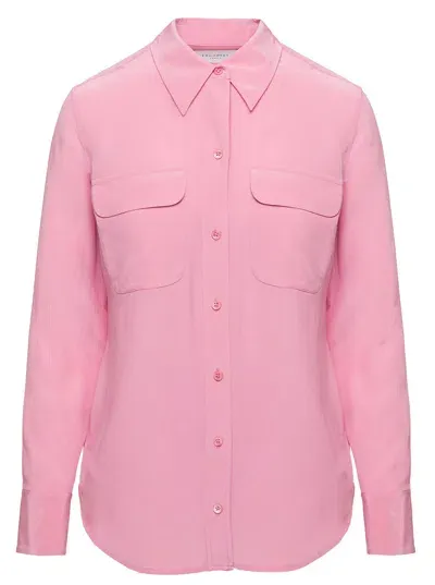 Equipment Pink Shirt With Patch Pockets With Flap In Silk Woman In Rosa