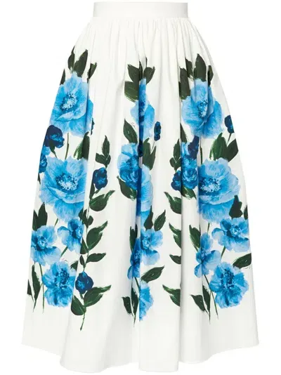 Erdem Painted Floral Midi Skirt In White