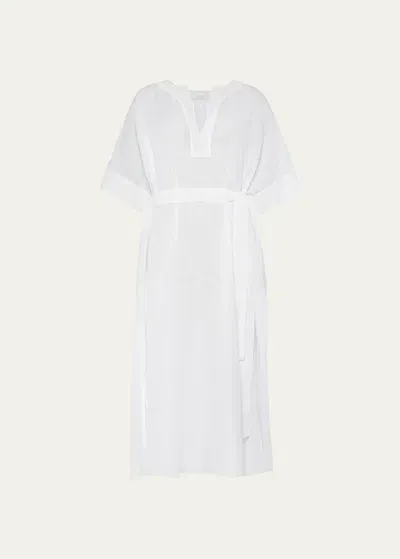 Eres Bibi Linen Kaftan Dress In Blanc