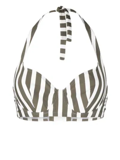 Eres Corazon Striped Halterneck Bikini Top In Olive_verte_blanc