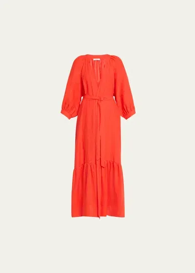 Eres Joie Linen Wrap Dress In Ecarlate