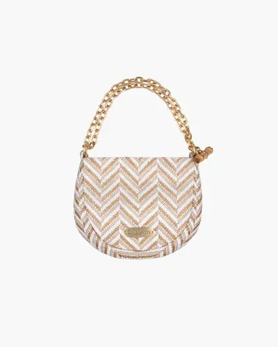 Eric Javits Chain Pouch Raffia In White Mix