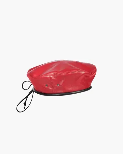 Eric Javits Leather Beret In Red/black