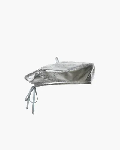 Eric Javits Leather Kate Beret Hat In Silver