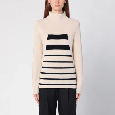 Erika Cavallini Cream/black Wool Turtleneck Sweater In Multicolor