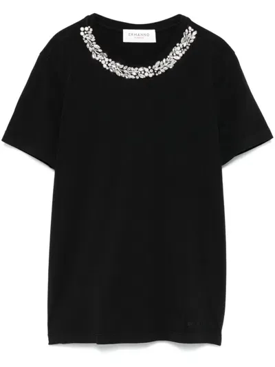 Ermanno Embroidered Cotton T-shirt In Black