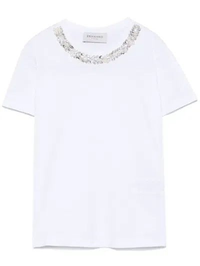 Ermanno Embroidered Cotton T-shirt In White