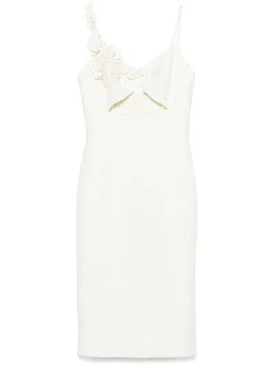 Ermanno Scervino 3d Floral-appliqué Virgin Wool Midi Dress In White