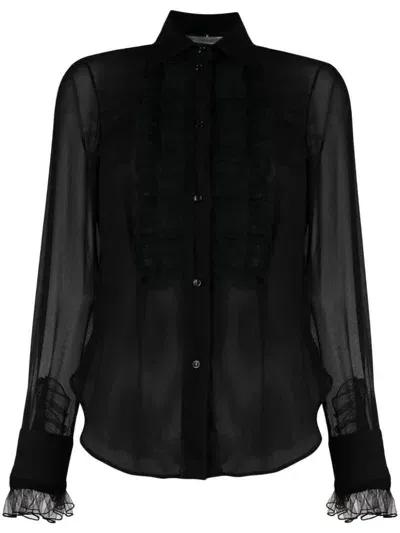 Ermanno Scervino Ruffled-detail Sheer-sleeve Shirt In Black