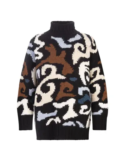 Ermanno Scervino Black Sweater With Multicoloured Inlay Pattern In Schwarz