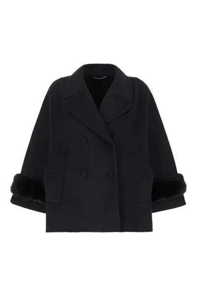 Ermanno Scervino Black Wool Blend Coat In 95708