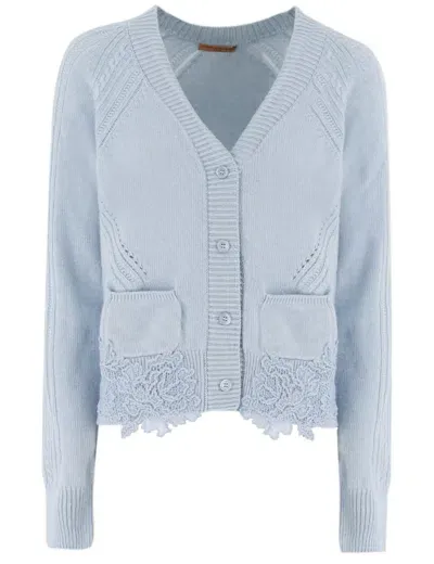 Ermanno Scervino Cardigan In Blue Fog/celeste