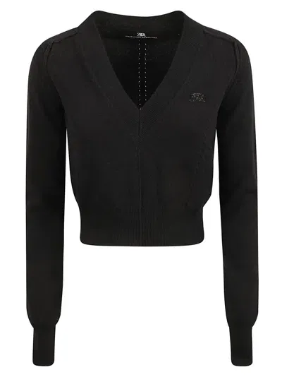 Ermanno Scervino Chest Logo V-neck Sweater In Black