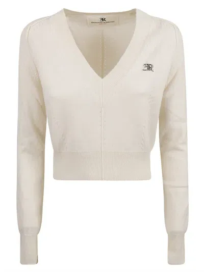 Ermanno Scervino Chest Logo V-neck Sweater In Snow White