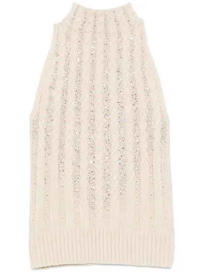 Ermanno Scervino Crystal-embellished Knitted Top In Beige