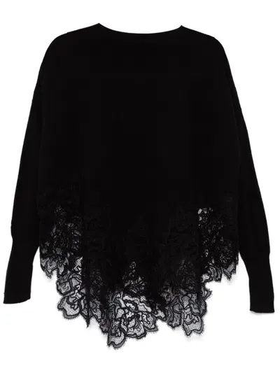 Ermanno Scervino Embroidered Wool Boat Neck Sweater In Black