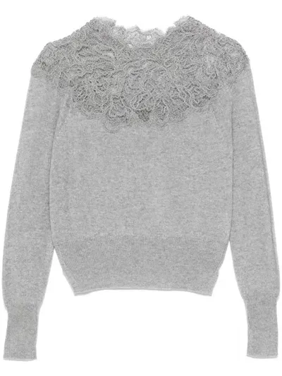 Ermanno Scervino Embroidered Wool Sweater In Gray