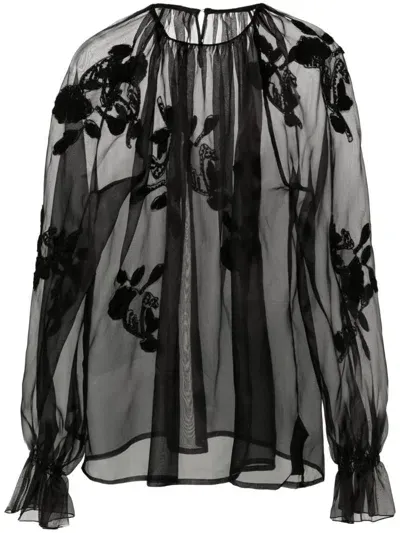 Ermanno Scervino Embroidered Silk Organza Shirt In Black