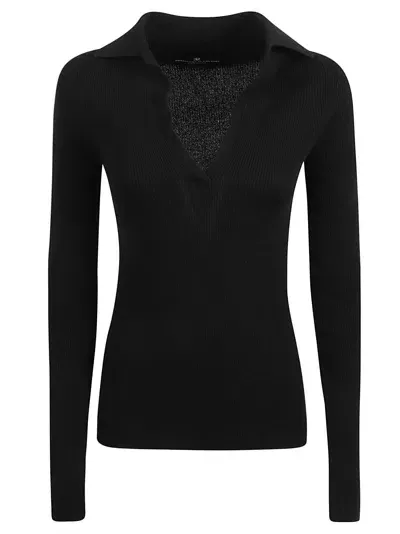 Ermanno Scervino Knitted Long-sleeved Polo Shirt In Black