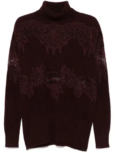 Ermanno Scervino Lace-insert Sweater In Burgunderrot