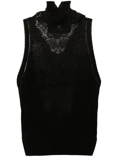 Ermanno Scervino Lace-panel Fine-knit Top In Black