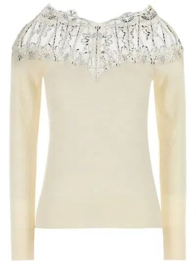 Ermanno Scervino Lace-trim Jumper In Neutrals