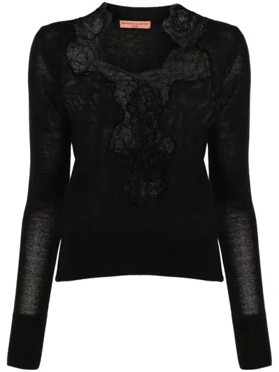 Ermanno Scervino Lace-trim Sweater In Black