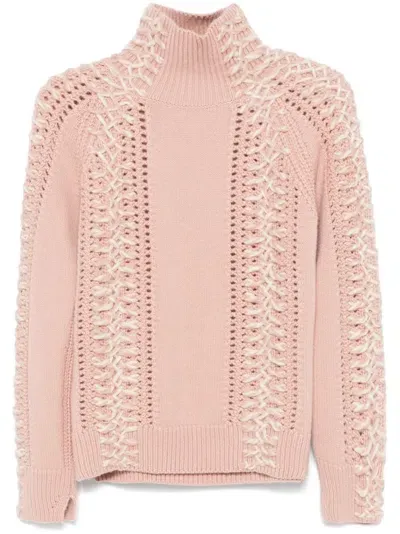 Ermanno Scervino Lace-up Knit Sweater In Pink