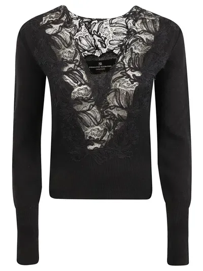 Ermanno Scervino Laced V-neck Sweater In Black