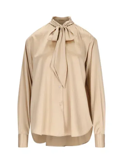 Ermanno Scervino Pussy-bow Stretch-silk Shirt In Beige