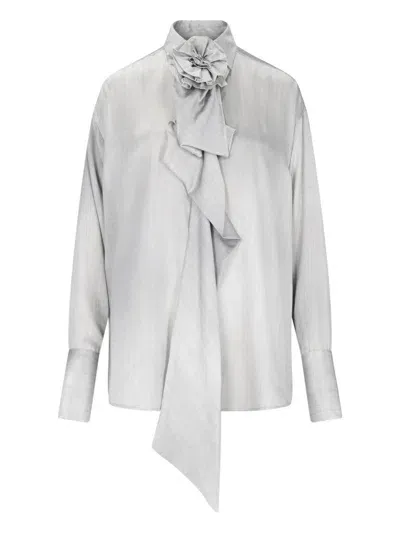 Ermanno Scervino Lavallière Shirt With Ruffles In Gray