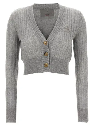 Ermanno Scervino Logo Embroidery Cropped Cardigan In Grey