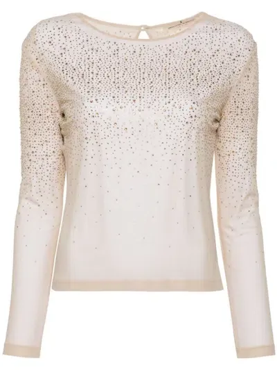 Ermanno Scervino Crystal-embellished Mesh T-shirt In Grey