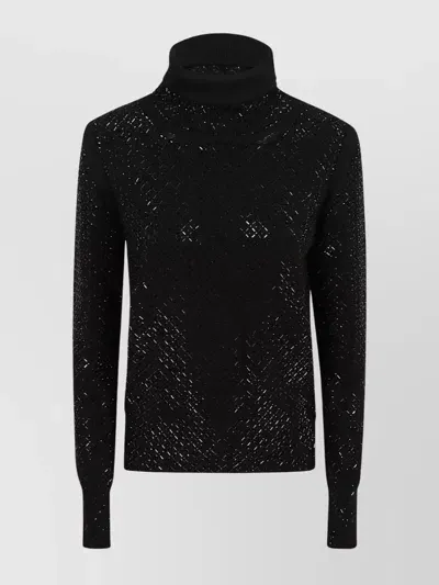 Ermanno Scervino Long Sleeve Textured Turtleneck Sweater In Black