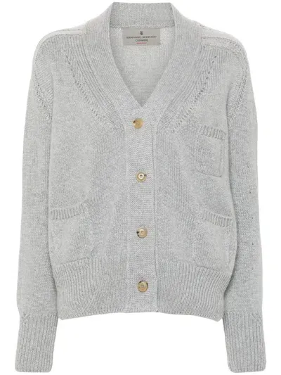 Ermanno Scervino Melange Cashmere Cardigan With Pockets In Grigio