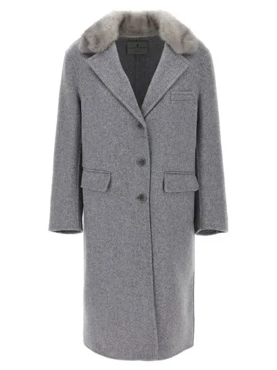 Ermanno Scervino Mink Single-breasted Coat In Gray